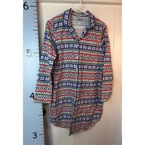 LANDS'‎ END Women's Long Sleeve Fair Isle Flannel Sleep Shirt Nightgown Small